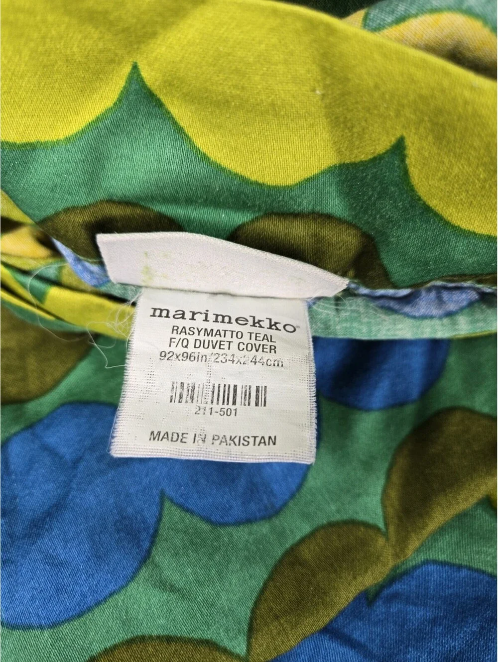 Marimekko X Crate & Barrel Rasymatto Teal Full/Queen Duvet Cover No Shams